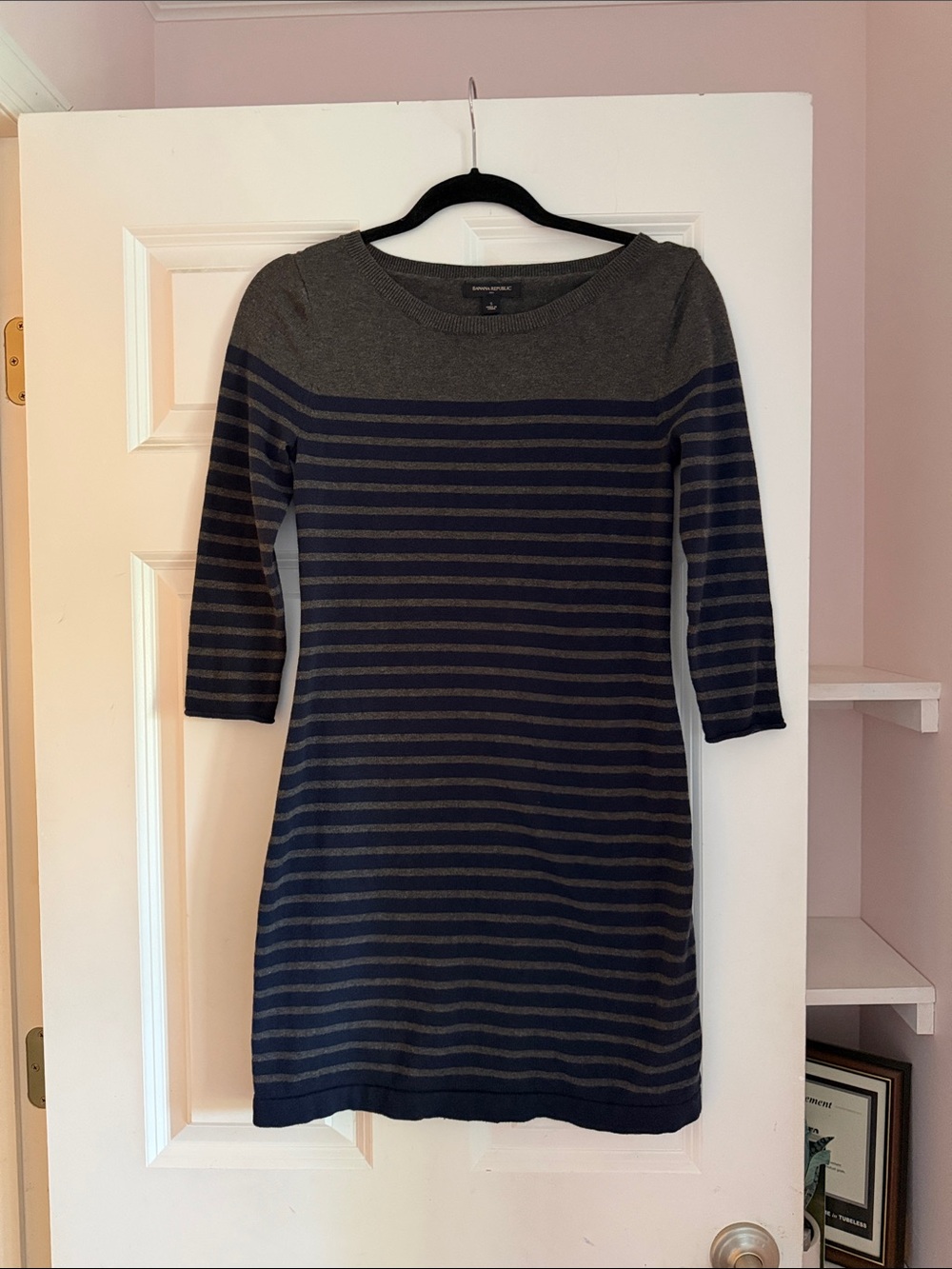 Banana Republic Navy and Gray Striped Midi Sweater Dress - Picture 2 of 5